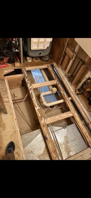 Bathroom floor opened for work — In progress