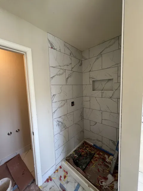 Shower tile and recessed niche — In progress
