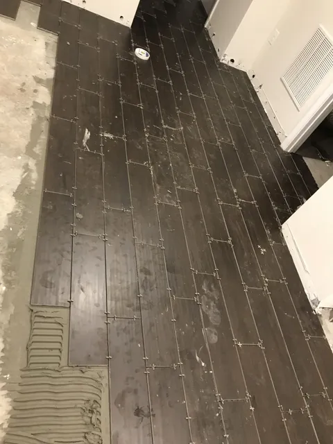Wood-look tile installation — In progress
